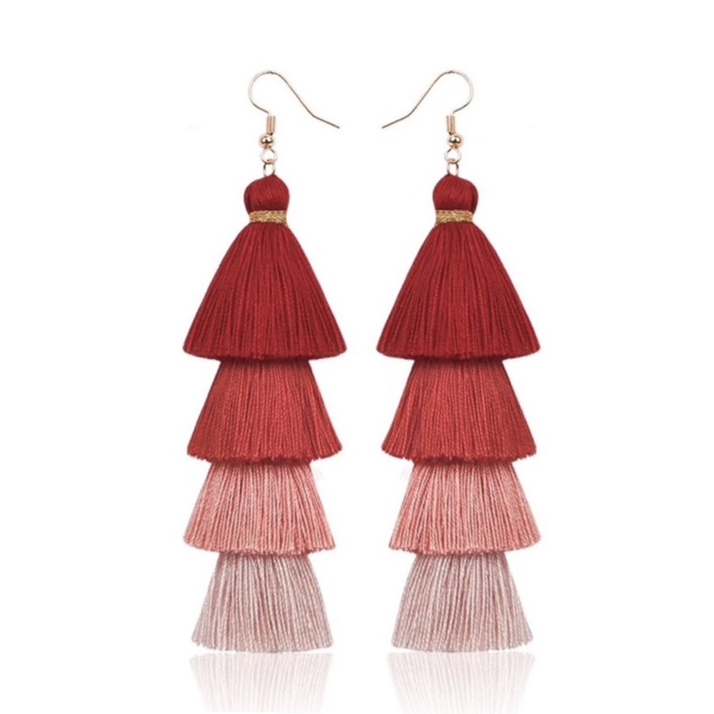 Bohemian Red & Pink Ombré Long Chandelier Tassel Earrings